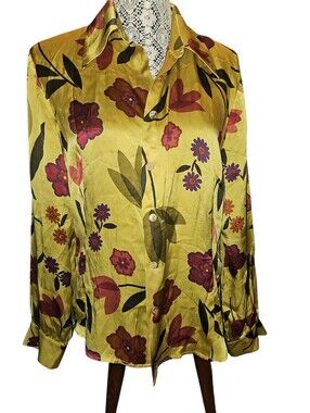 Designer Silk Floral  Button-Front Blouse